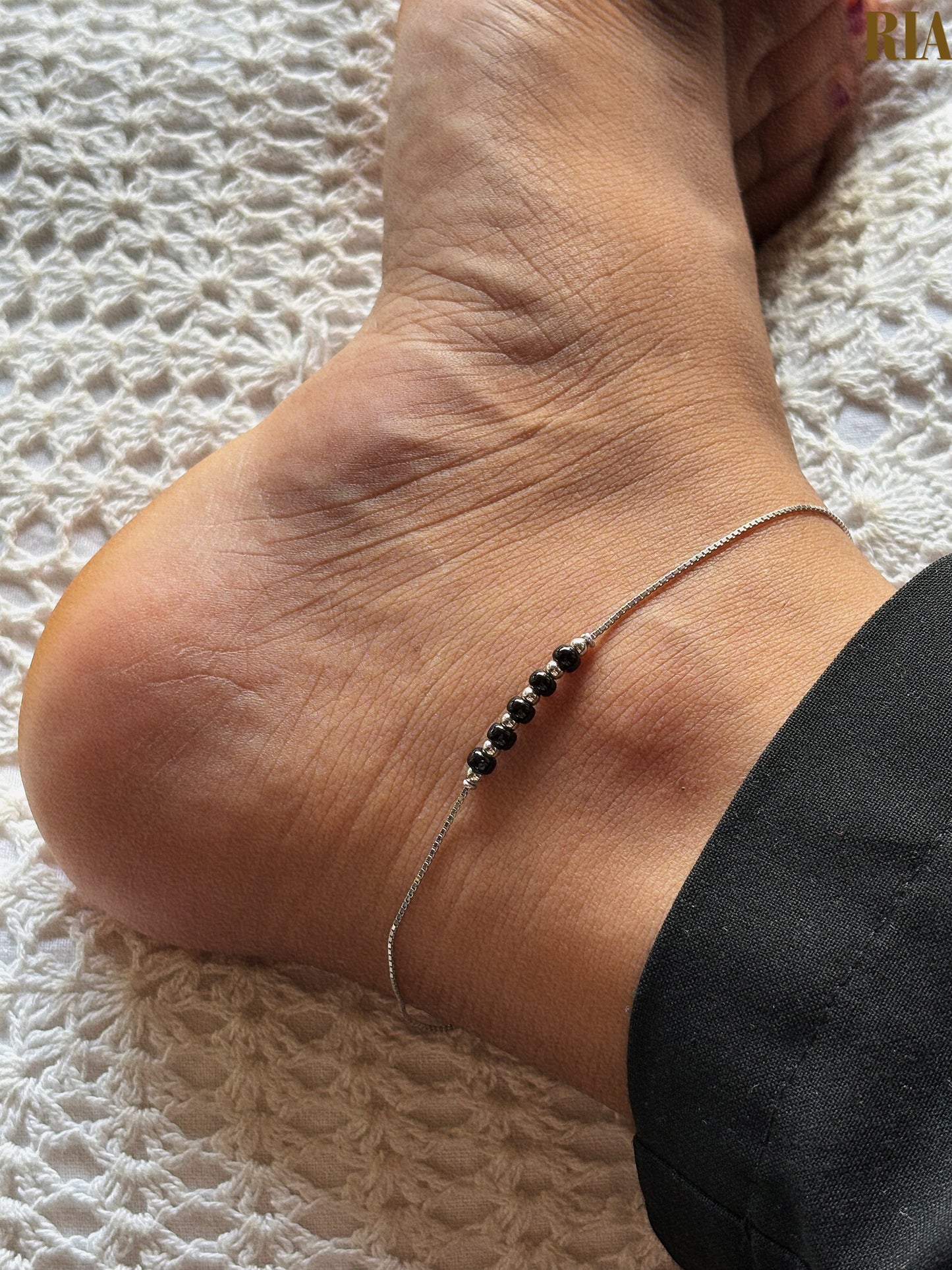 Black Bead Infinity Anklet