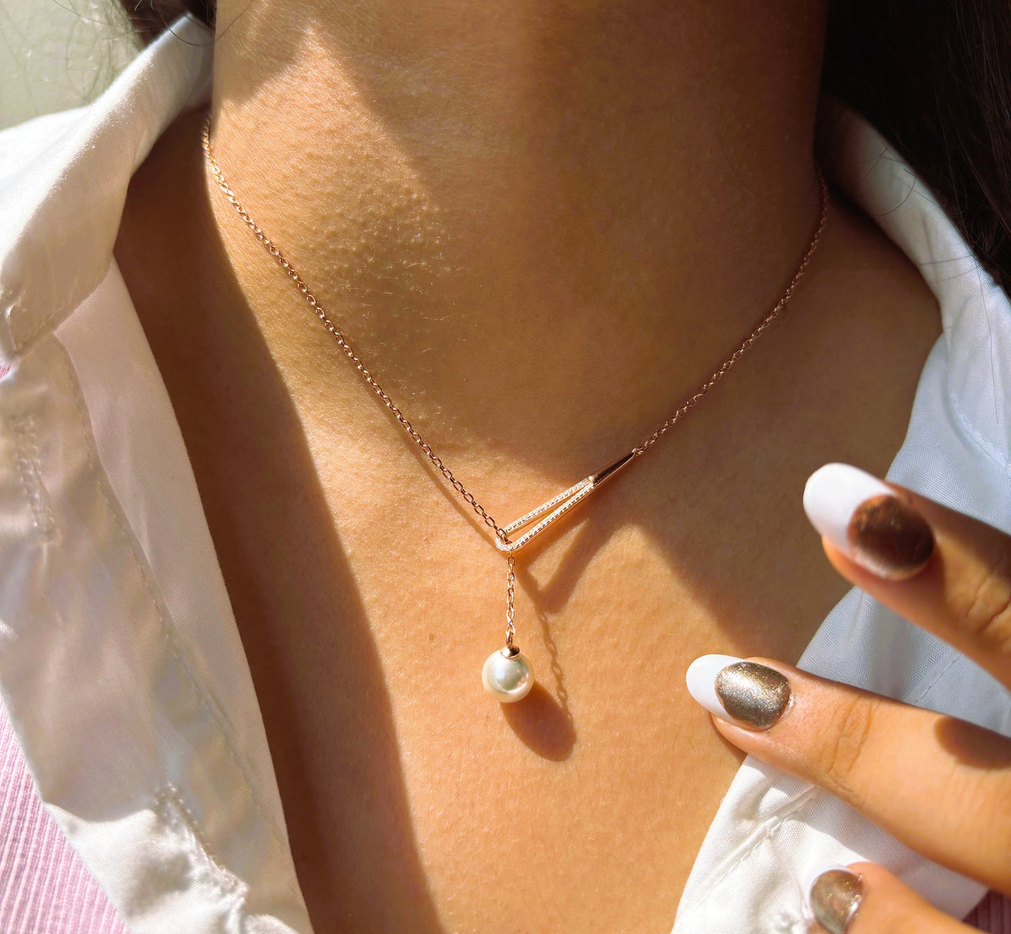 Rose Gold-Pearl Drop Necklace