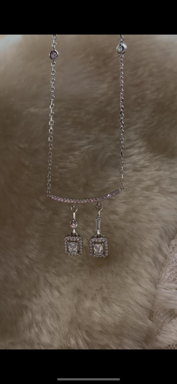 Double Solitaire Drop Necklace